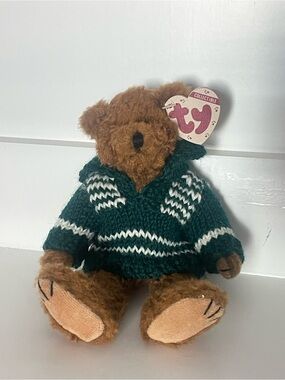 Vintage Ty Attic Treasures Mason Bear Green Sweater 1990s Plush w/ Tags